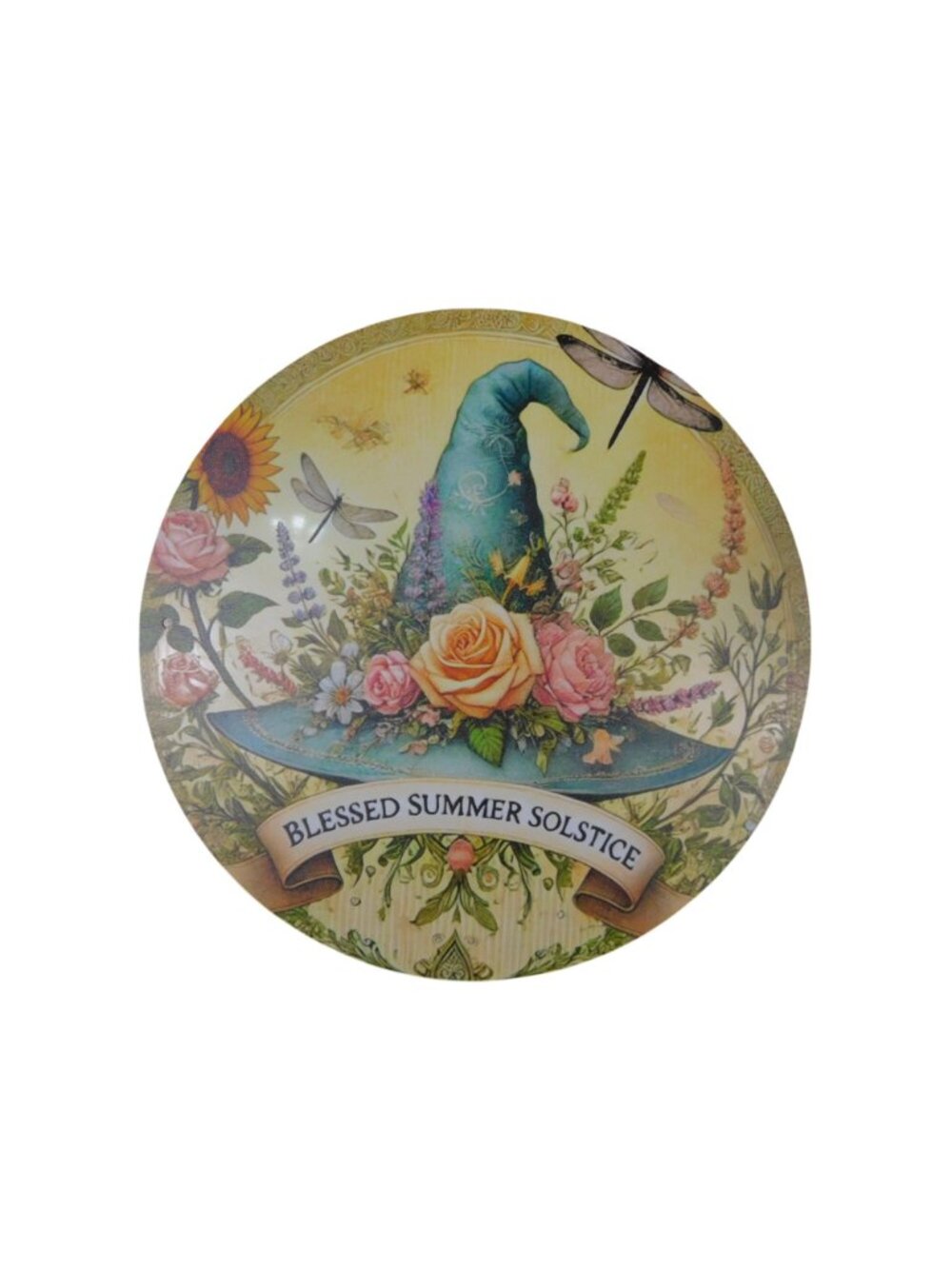 Blessed Summer Solstice Metal Tin Sign 8x8 Round Wall Decor With Floral Hat - Picture 3 of 10